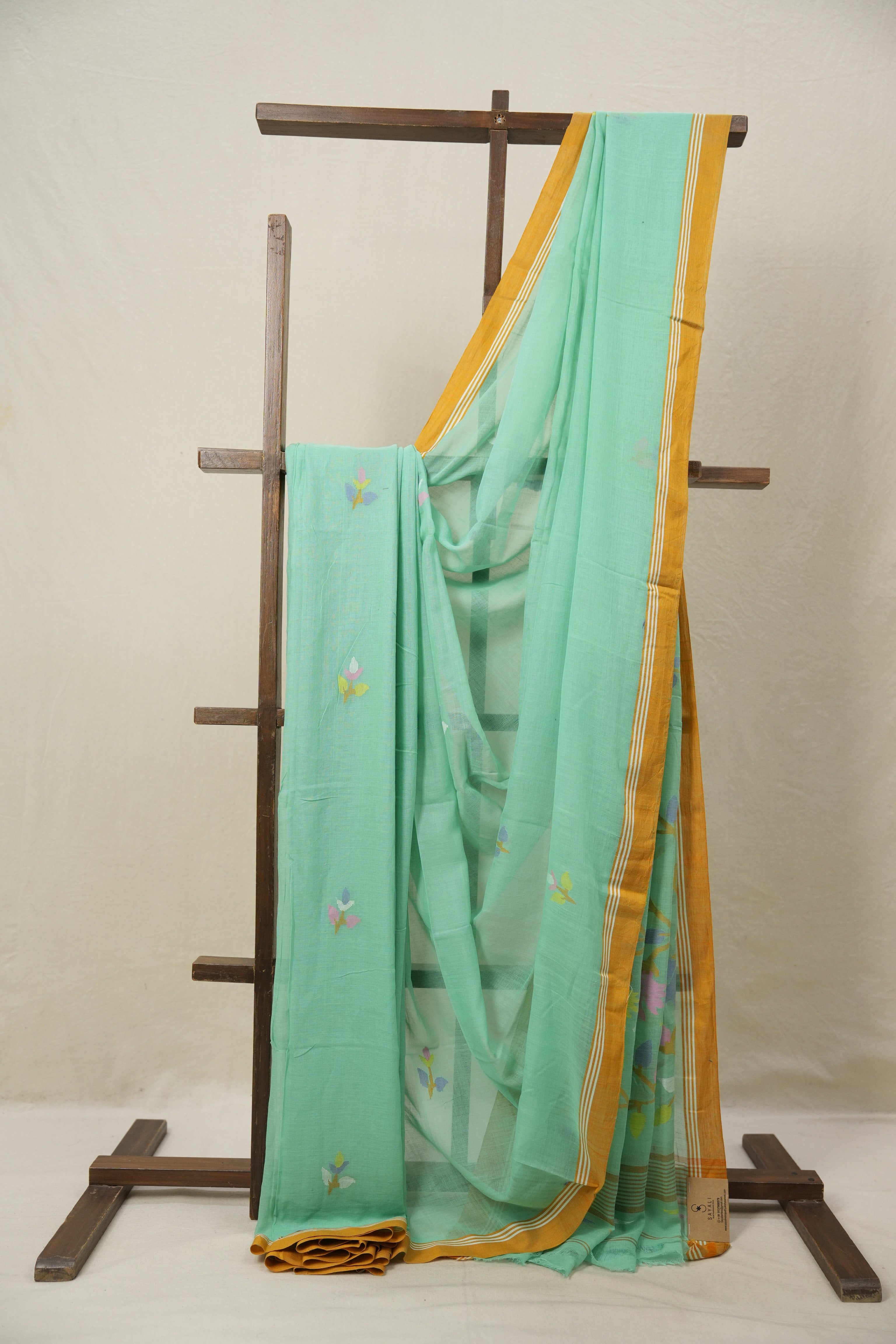 Aqua Green Bengal Mul Cotton Saree - SRAGBMCS055