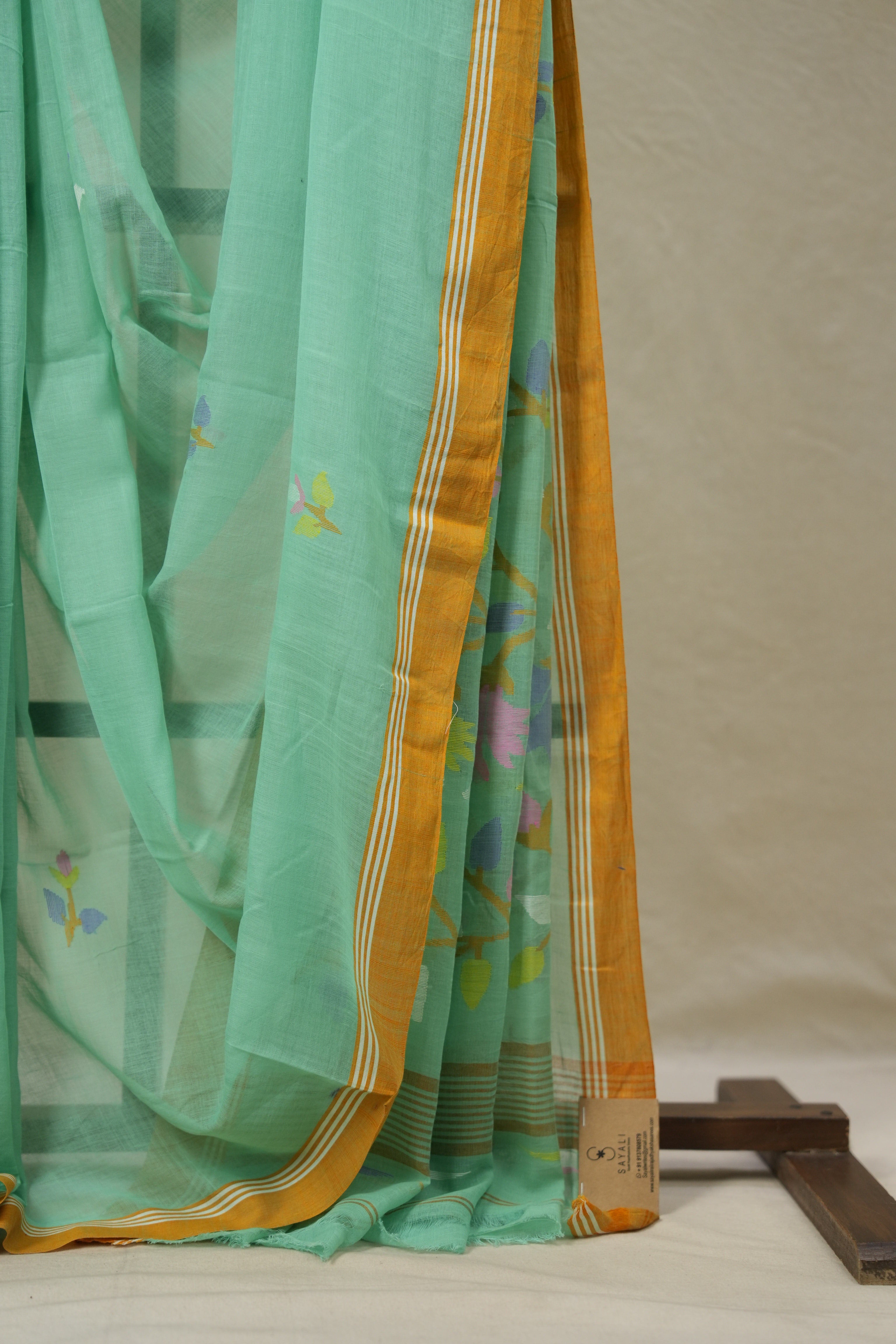 Aqua Green Bengal Mul Cotton Saree - SRAGBMCS055