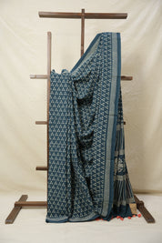Teal Blue HBP Cotton Saree - SRTBCS3042