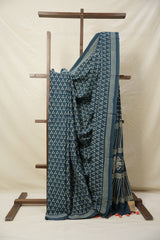 Teal Blue HBP Cotton Saree - SRTBCS3042