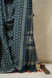 Teal Blue HBP Cotton Saree - SRTBCS3042