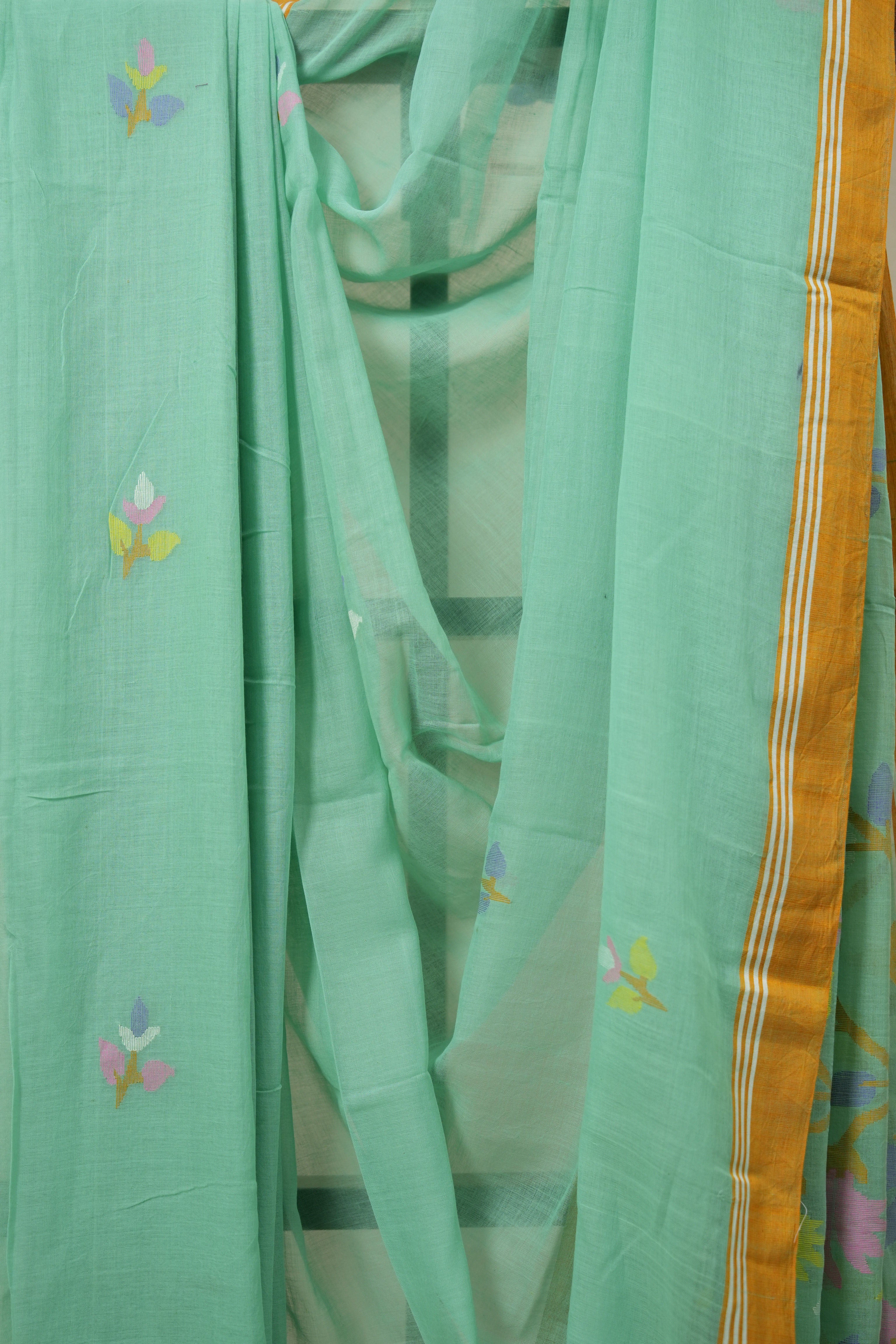 Aqua Green Bengal Mul Cotton Saree - SRAGBMCS055