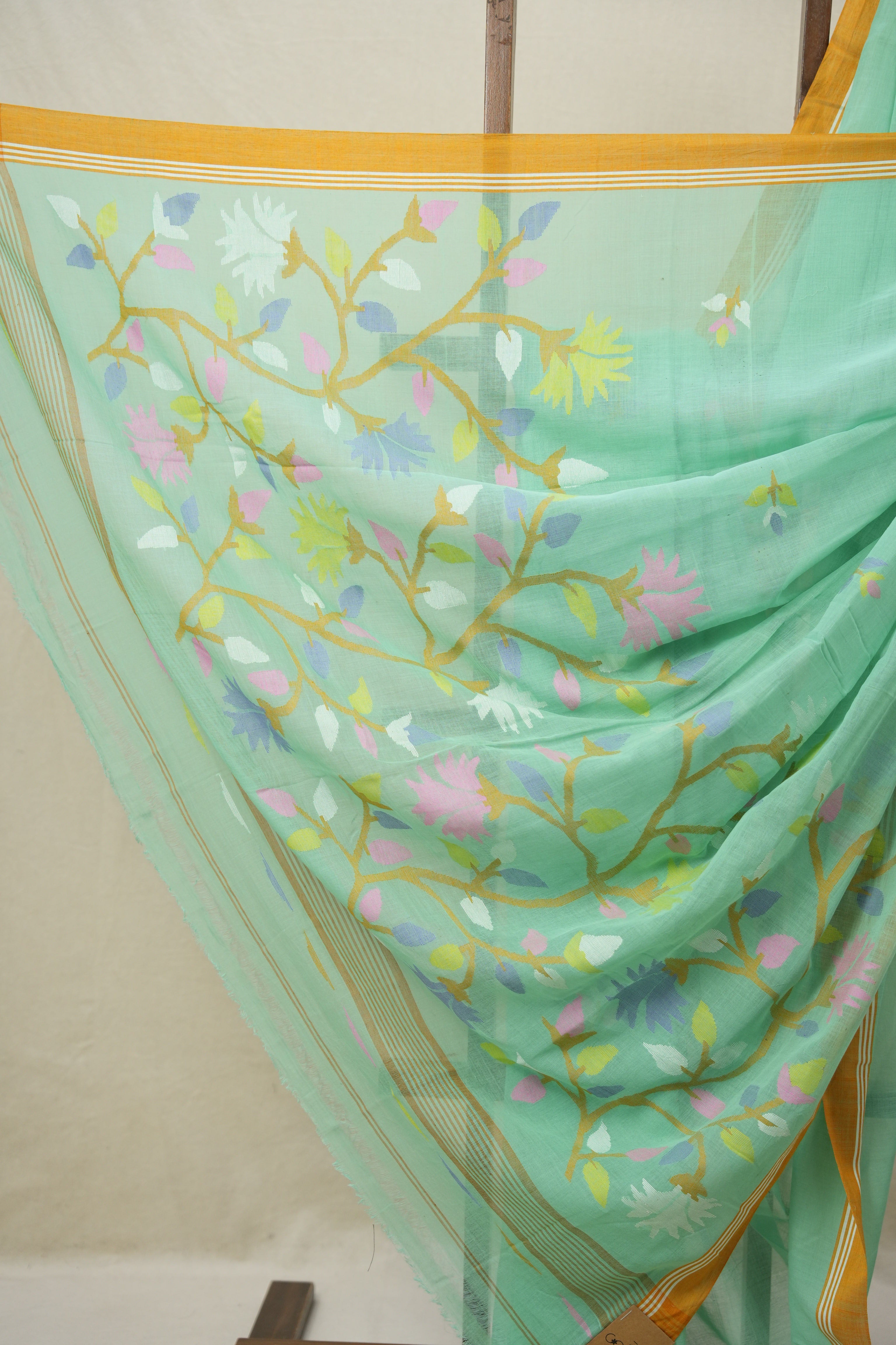 Aqua Green Bengal Mul Cotton Saree - SRAGBMCS055