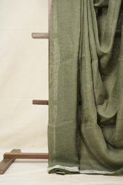 Powder Green Plain Linen Saree With Green Tassels - SRPGPLS334
