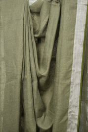 Powder Green Plain Linen Saree With Green Tassels - SRPGPLS334