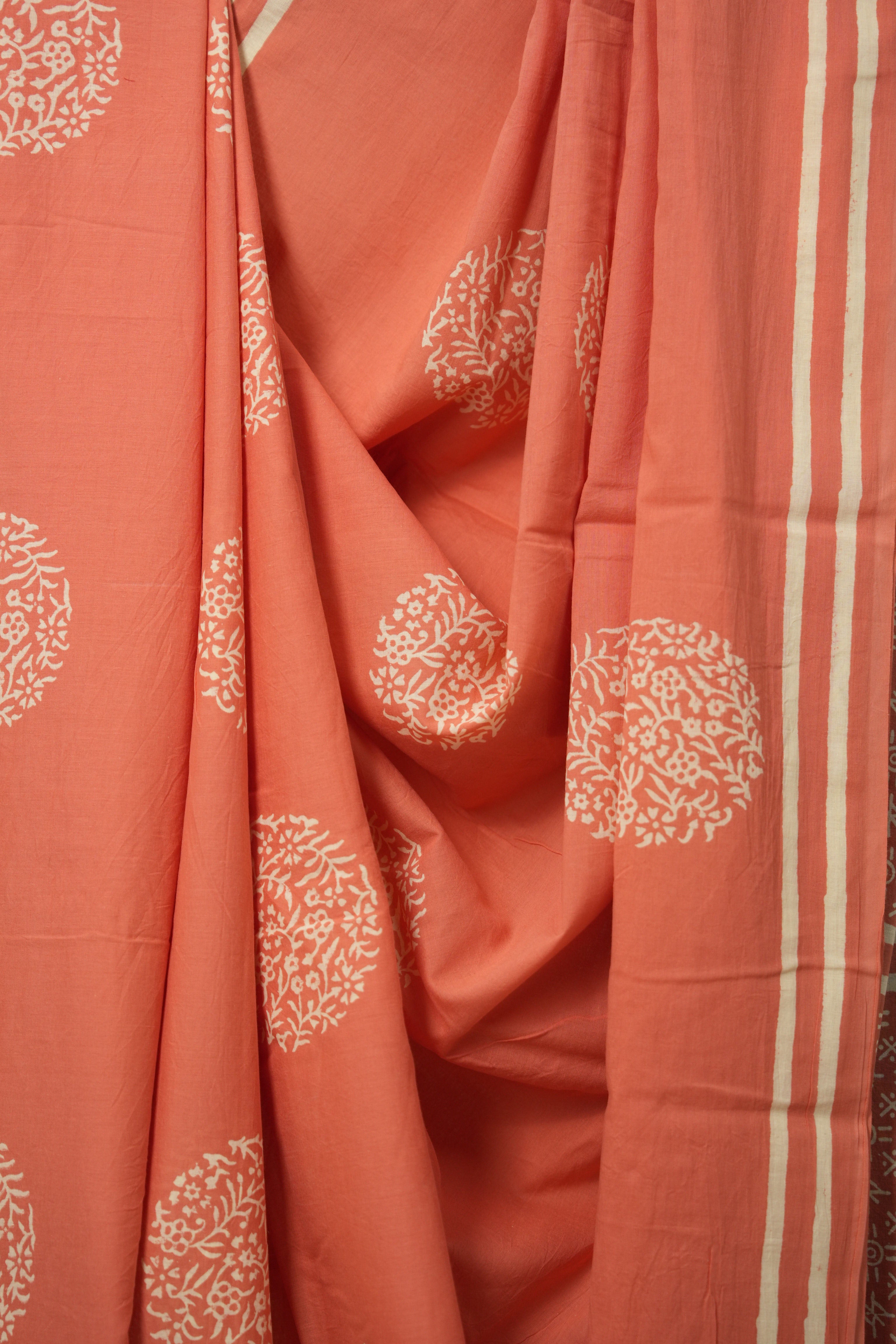 Peach-Pink HBP Cotton Saree - SRPPCS3035