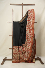 Black Maroon HBP Cotton Silk Saree With Maheshwari Border - SRBMCSS1268