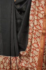 Black Maroon HBP Cotton Silk Saree With Maheshwari Border - SRBMCSS1268