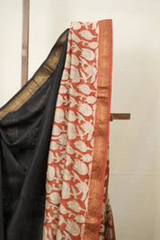 Black Maroon HBP Cotton Silk Saree With Maheshwari Border - SRBMCSS1268