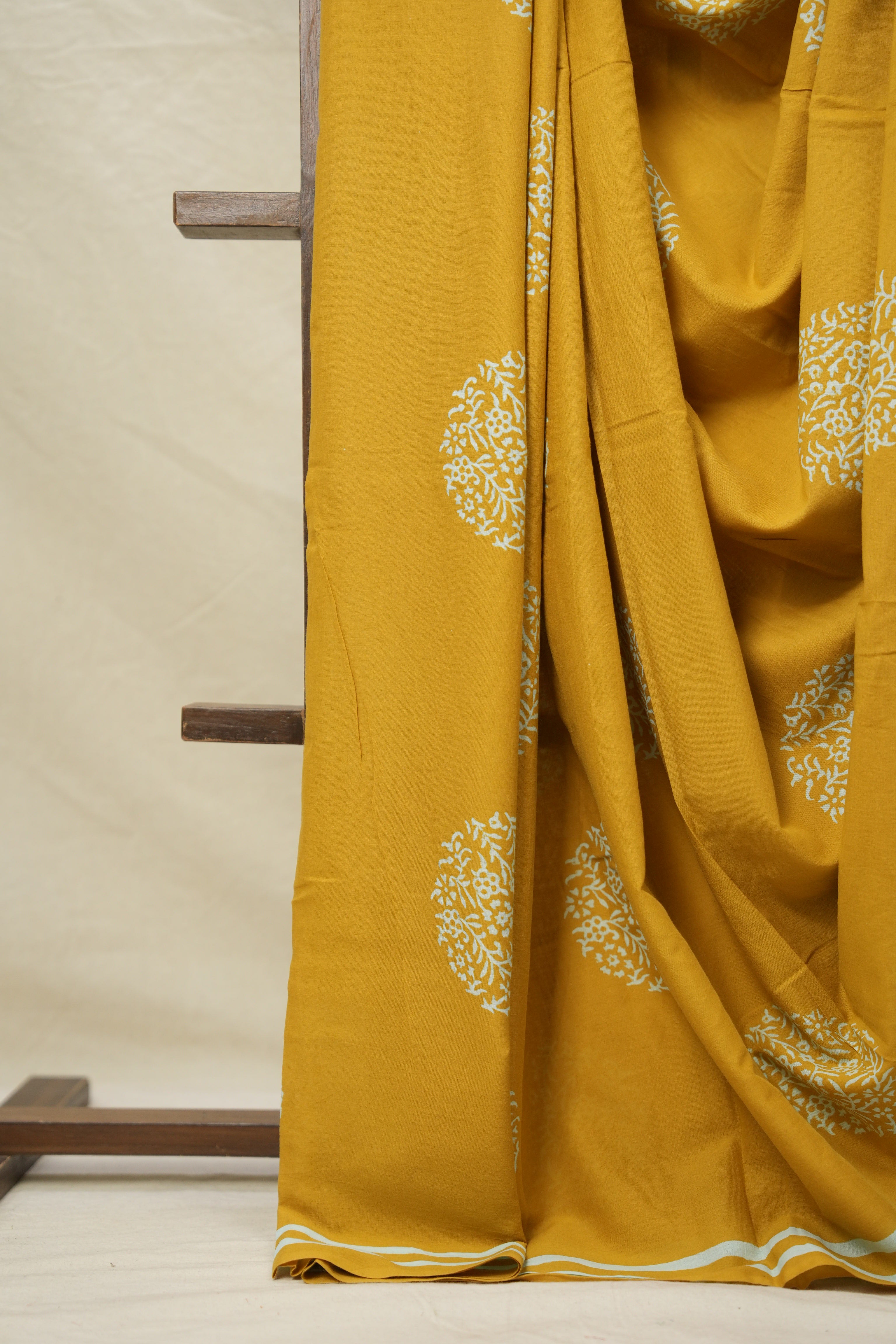 Mustard Yellow HBP Cotton Saree - SRMYCS3036