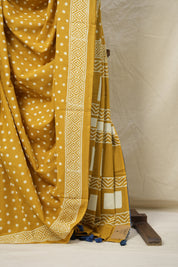 Mustard Yellow HBP Cotton Saree - SRMYCS3048