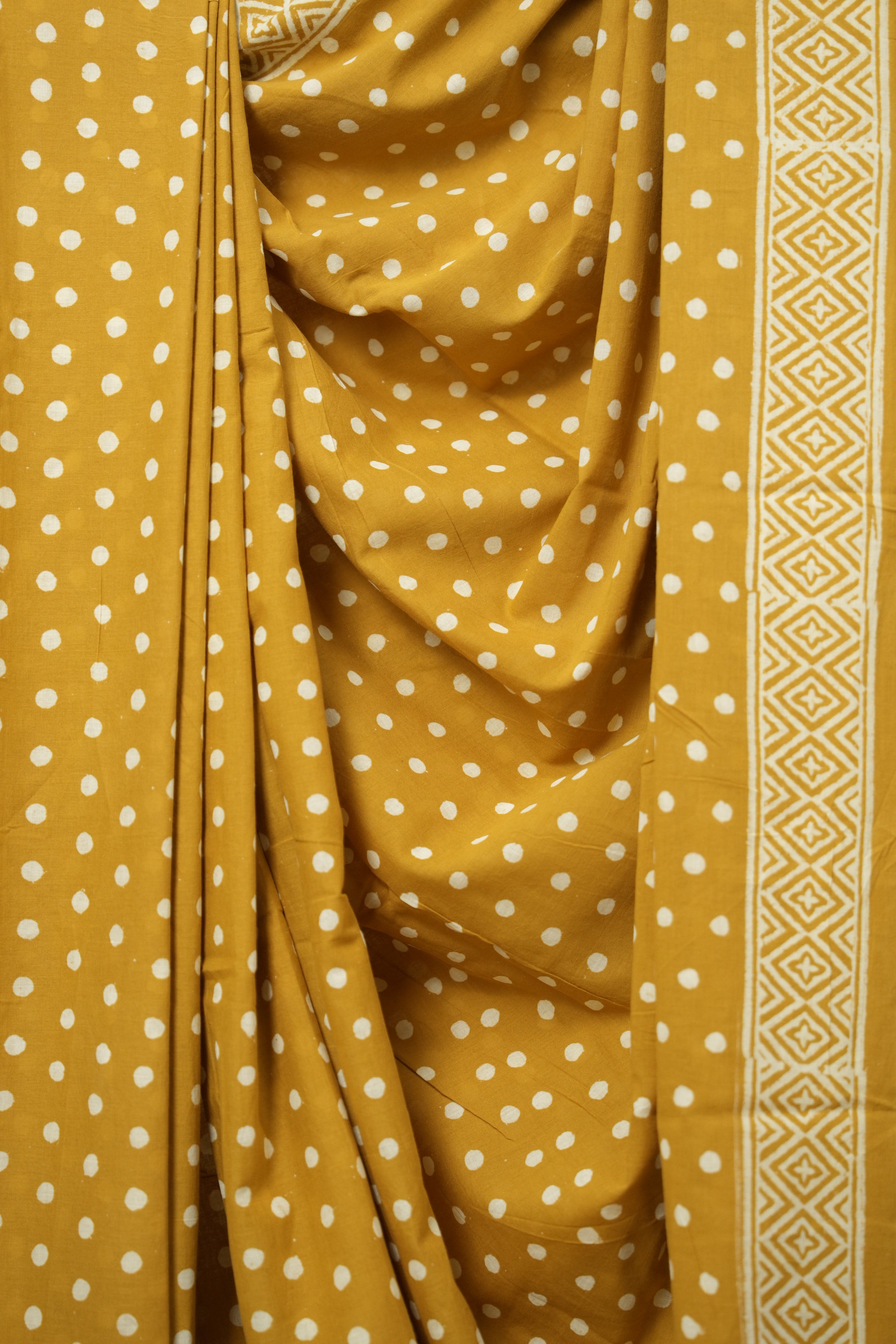 Mustard Yellow HBP Cotton Saree - SRMYCS3048