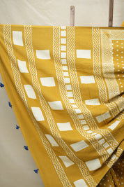Mustard Yellow HBP Cotton Saree - SRMYCS3048
