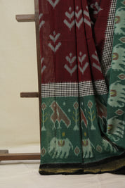 Maroon Pochampalli Cotton Ikat Saree - SRMPCIS719
