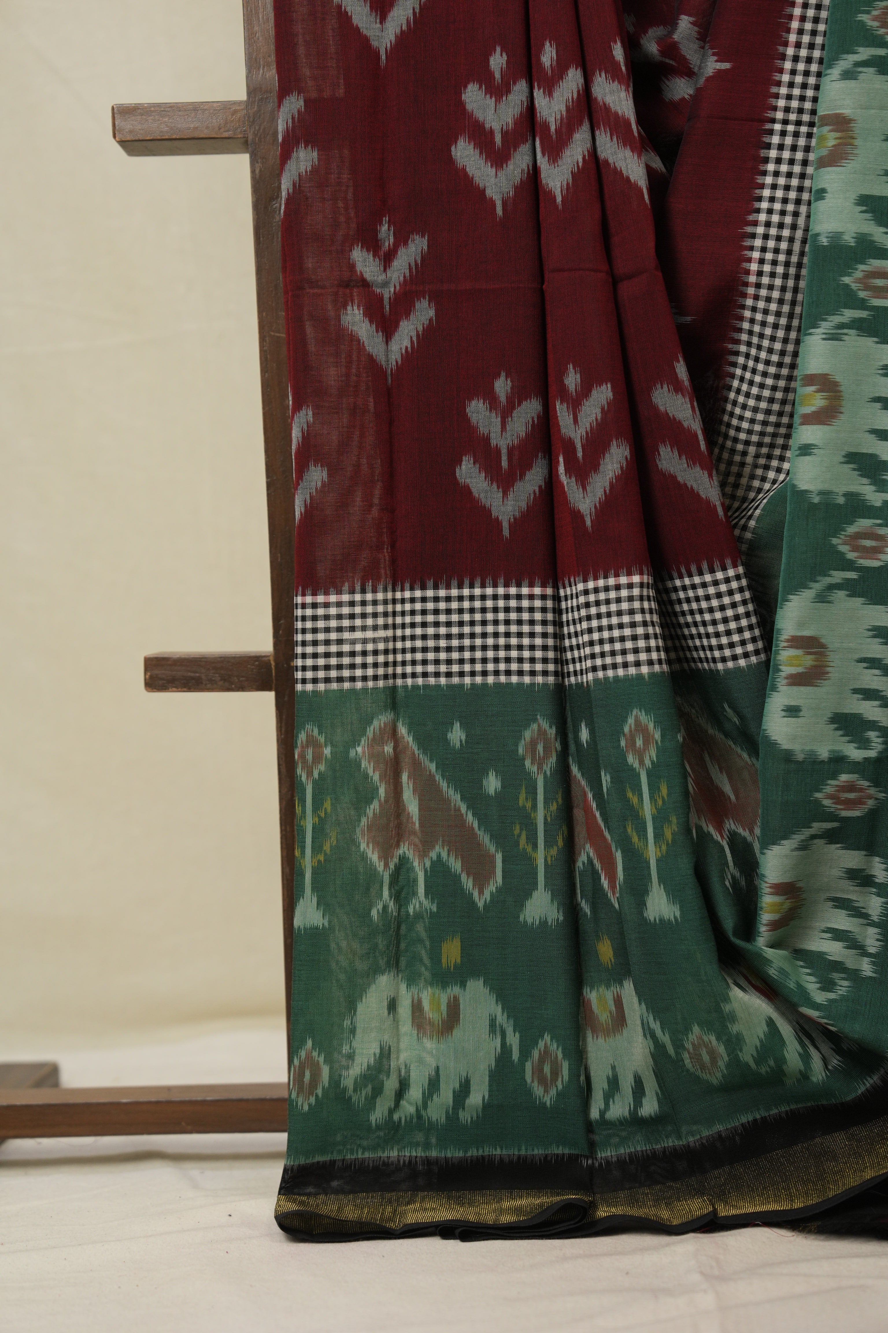 Maroon Pochampalli Cotton Ikat Saree - SRMPCIS719