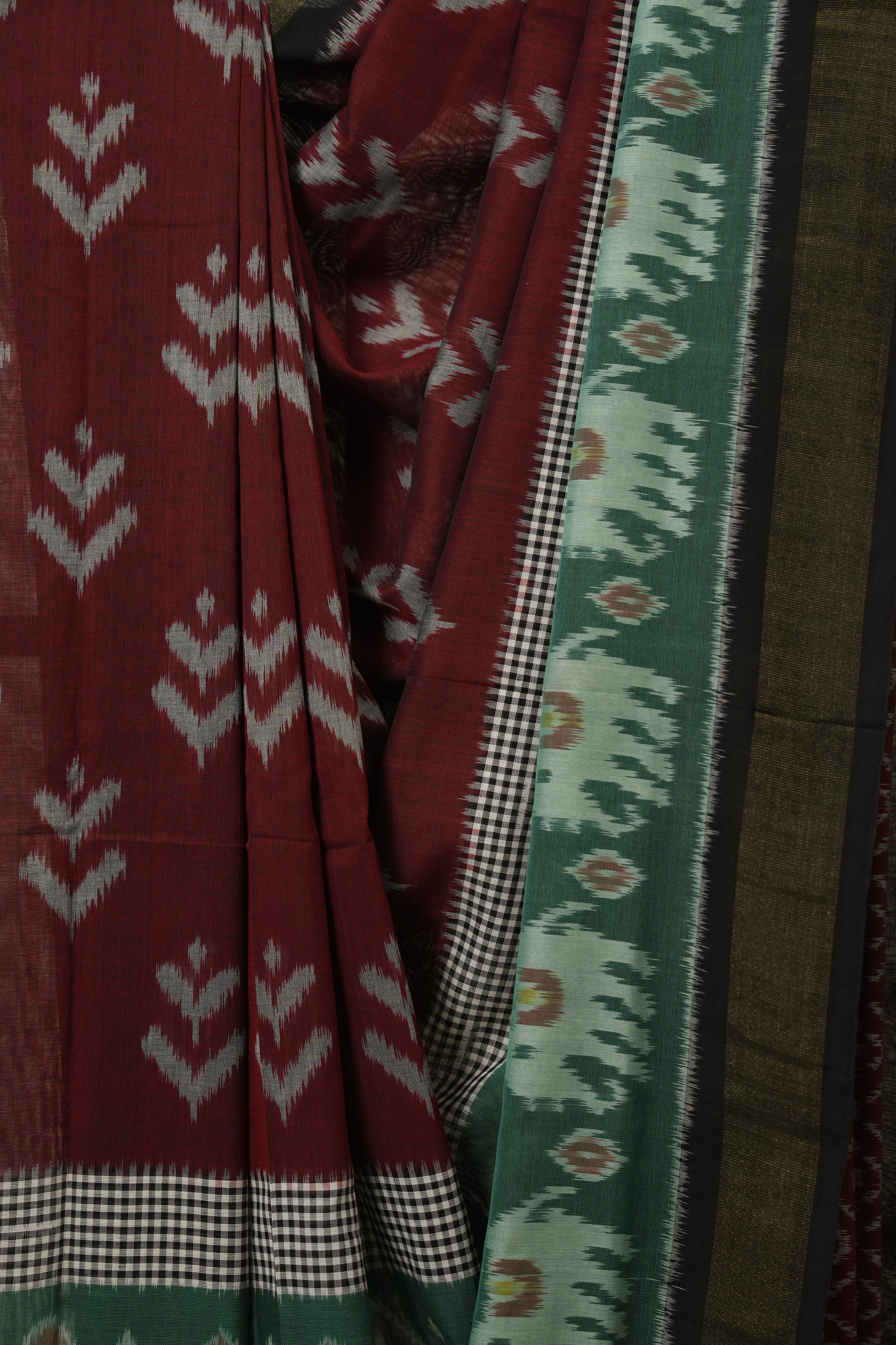 Maroon Pochampalli Cotton Ikat Saree - SRMPCIS719