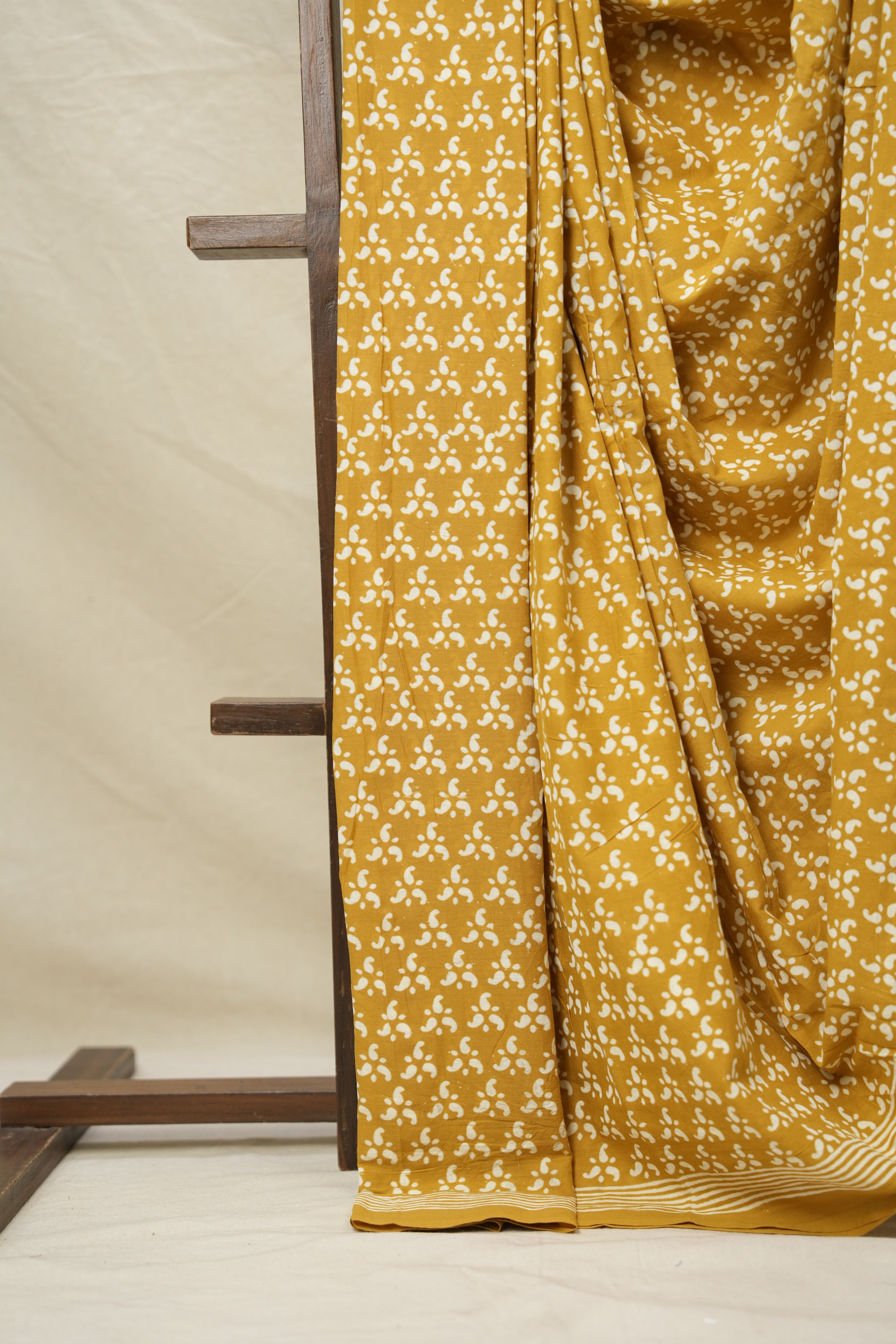 Mustard Yellow HBP Cotton Saree - SRMYCS3052