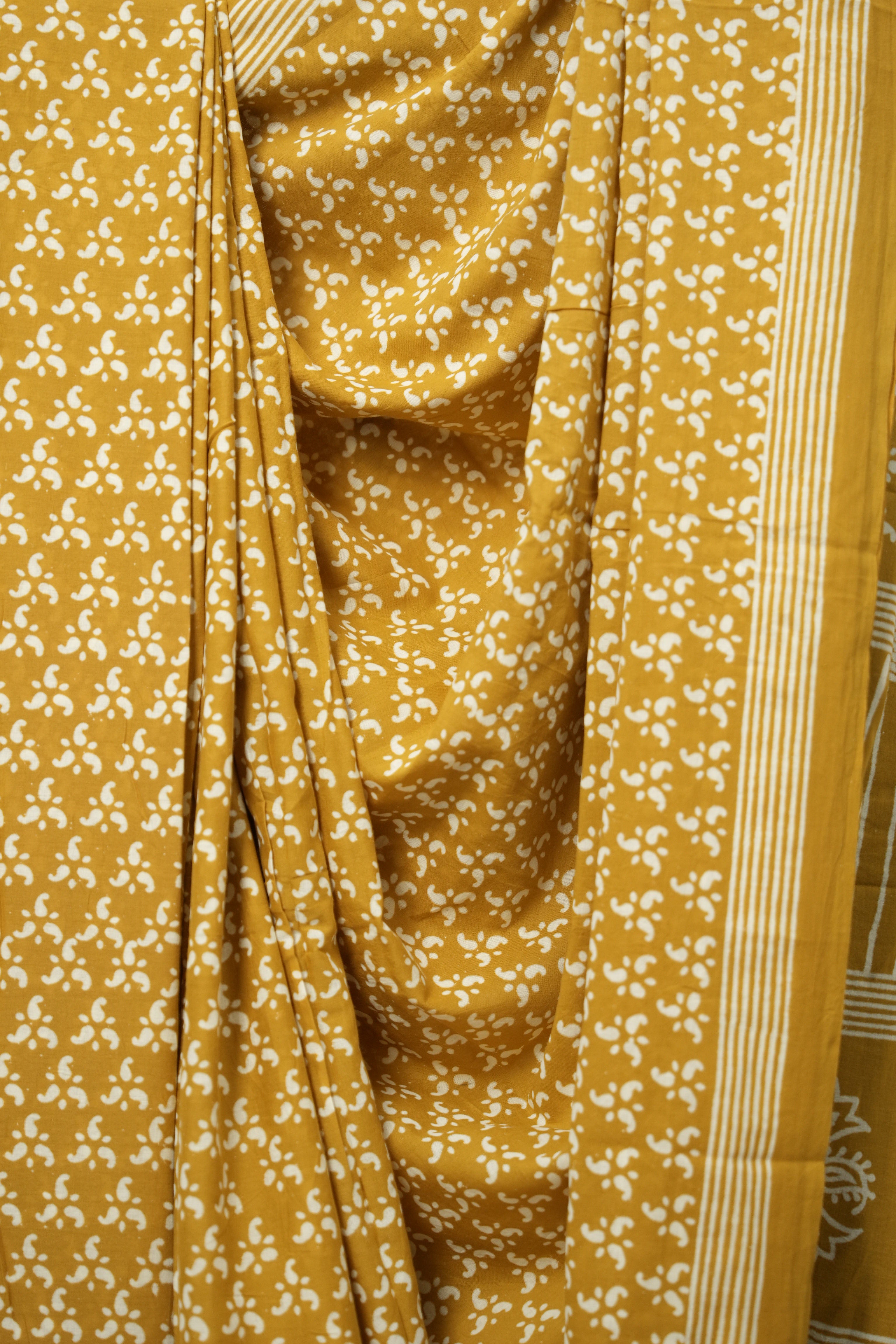 Mustard Yellow HBP Cotton Saree - SRMYCS3052