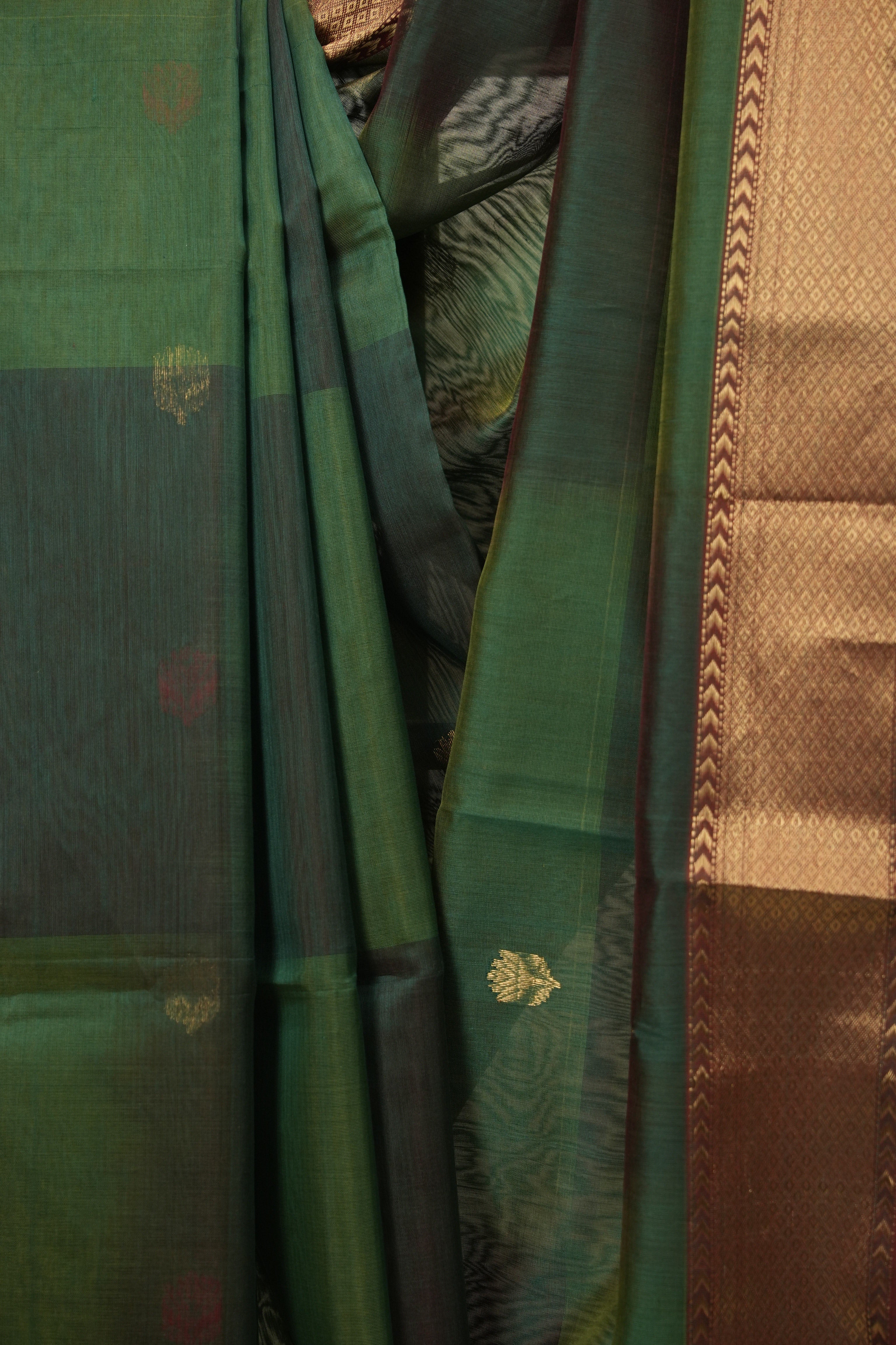 Dual Tone Green Maheshwari Saree - SRDTGMS1233