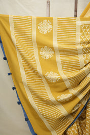 Mustard Yellow HBP Cotton Saree - SRMYCS3052