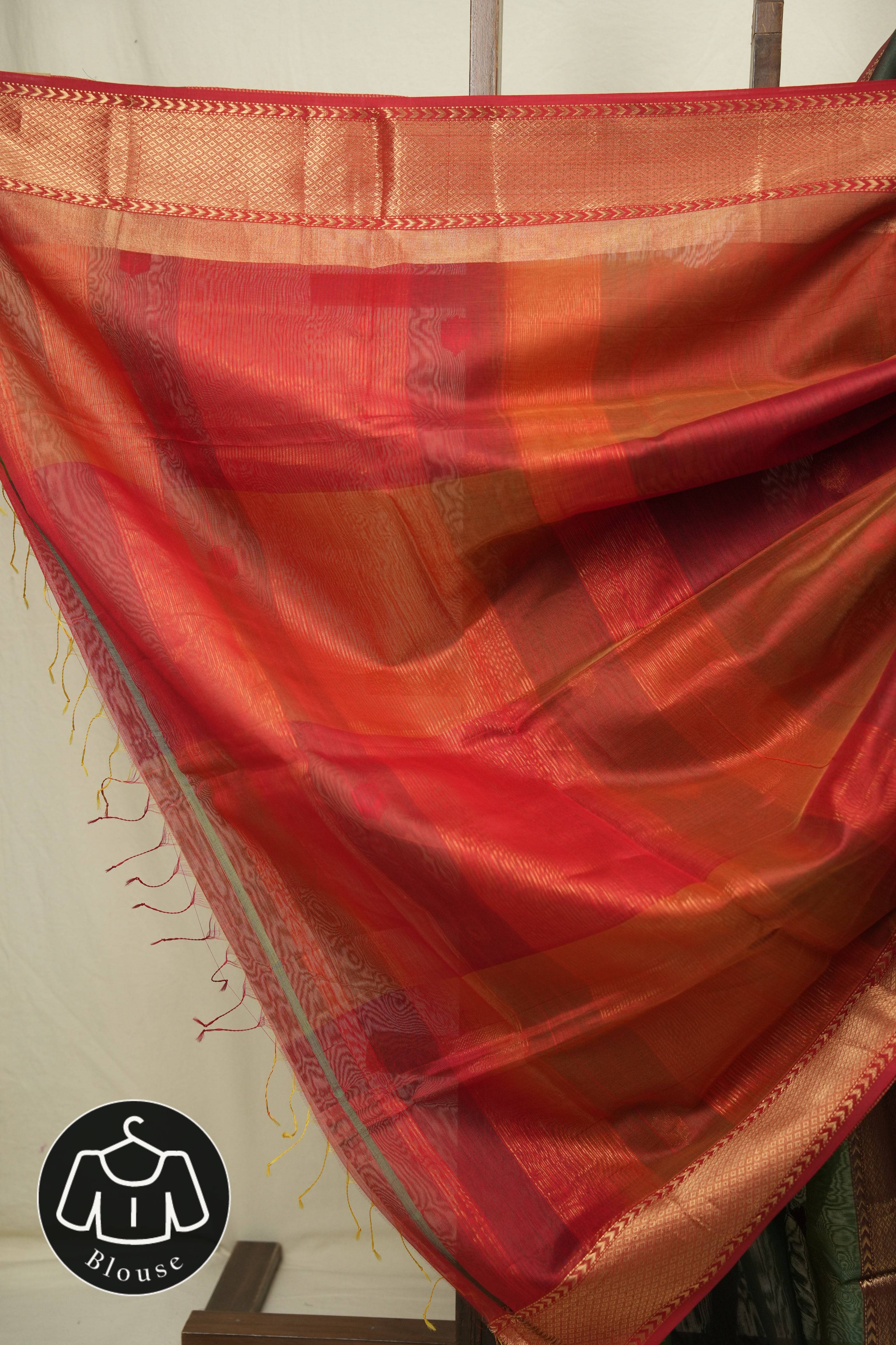 Dual Tone Green Maheshwari Saree - SRDTGMS1233