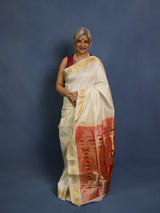 Milky White Silk Paithani Saree - SRMWSPS746