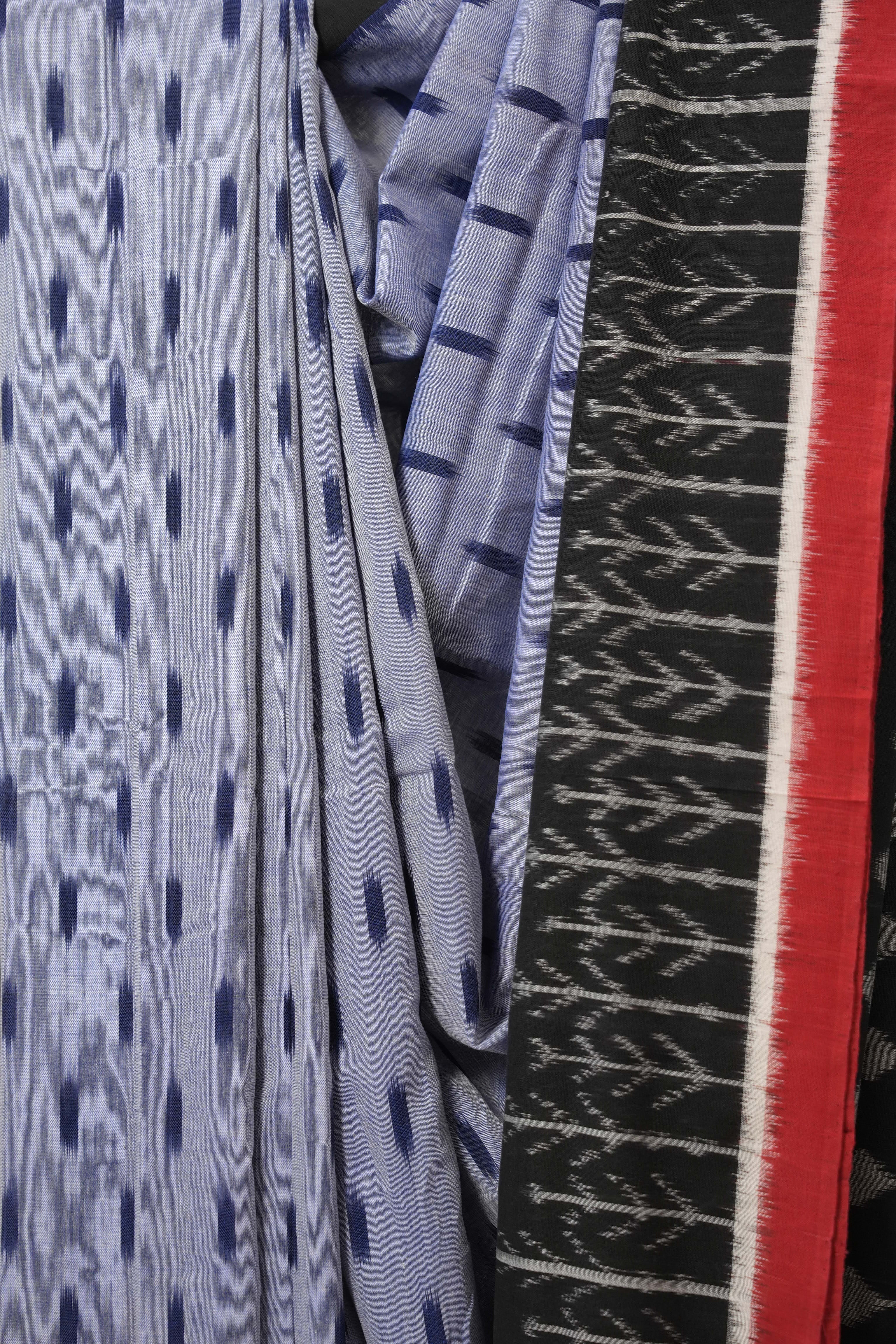 Ash Blue Pochampalli Cotton Ikat Saree - SRABPCIS687