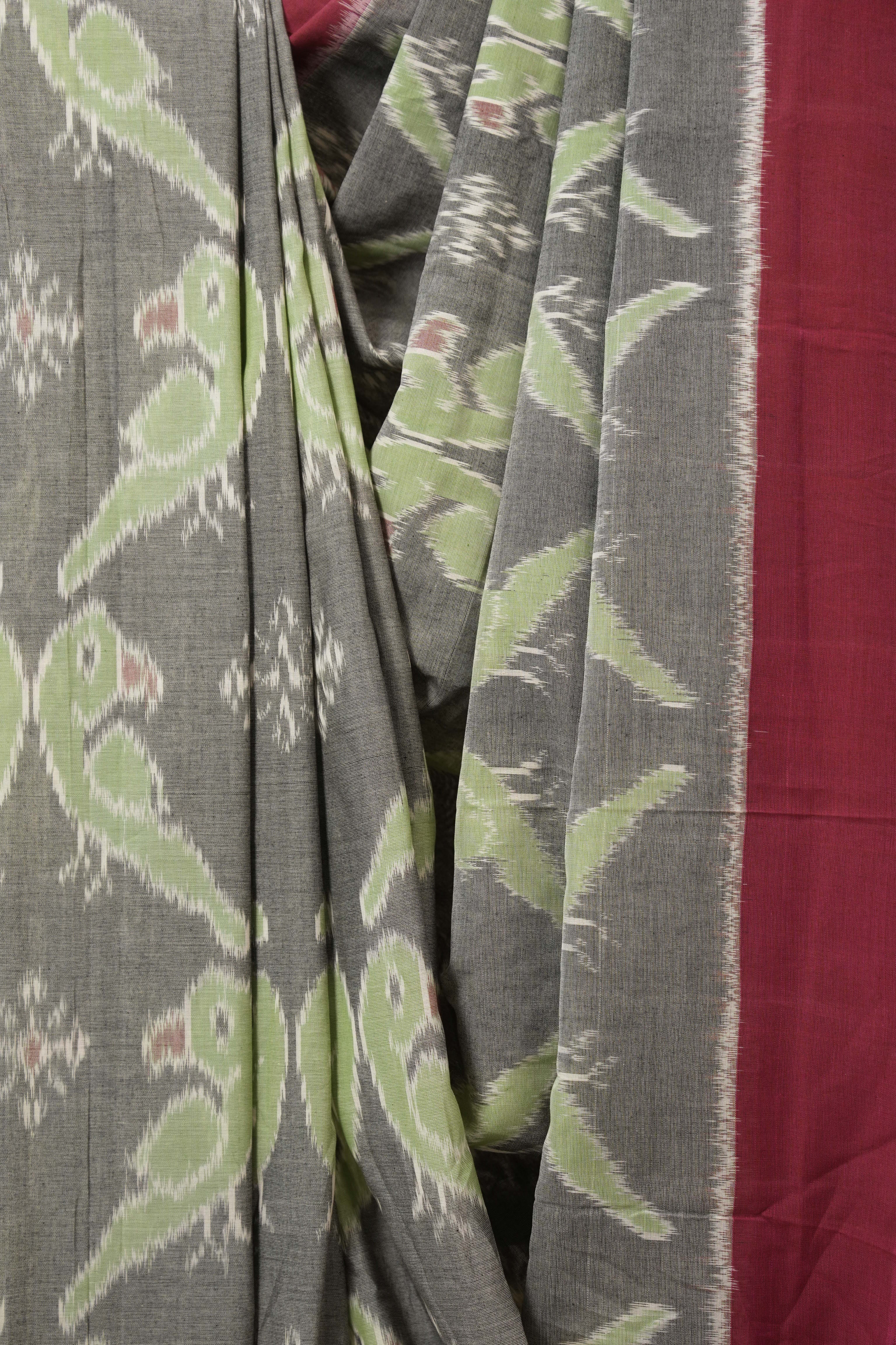 Grey Pochampalli Cotton Ikat Saree - SRGPCIS686