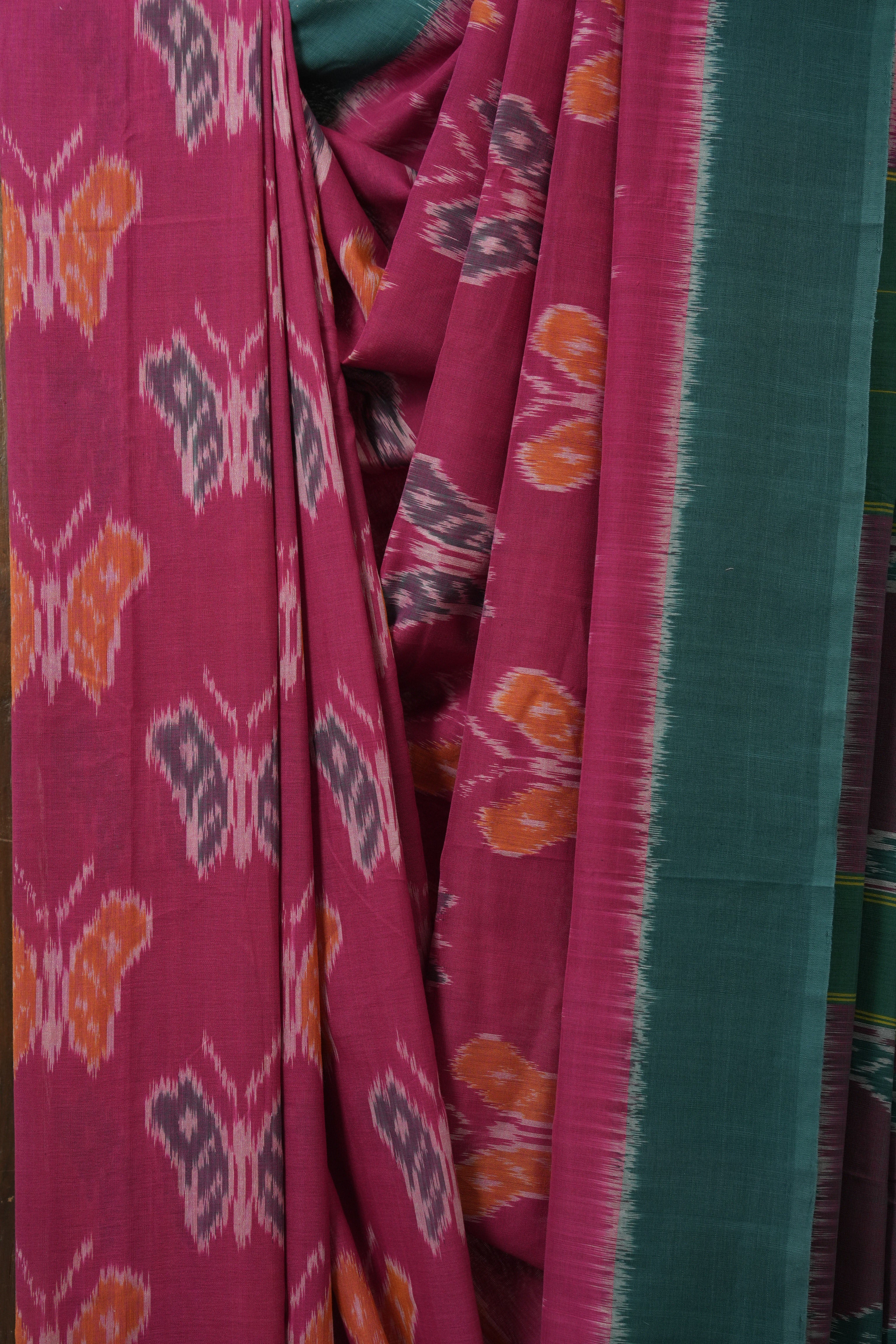 Rani Pink Pochampalli Cotton Ikat Saree - SRRPPCIS685