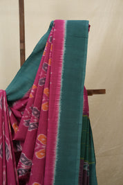 Rani Pink Pochampalli Cotton Ikat Saree - SRRPPCIS685