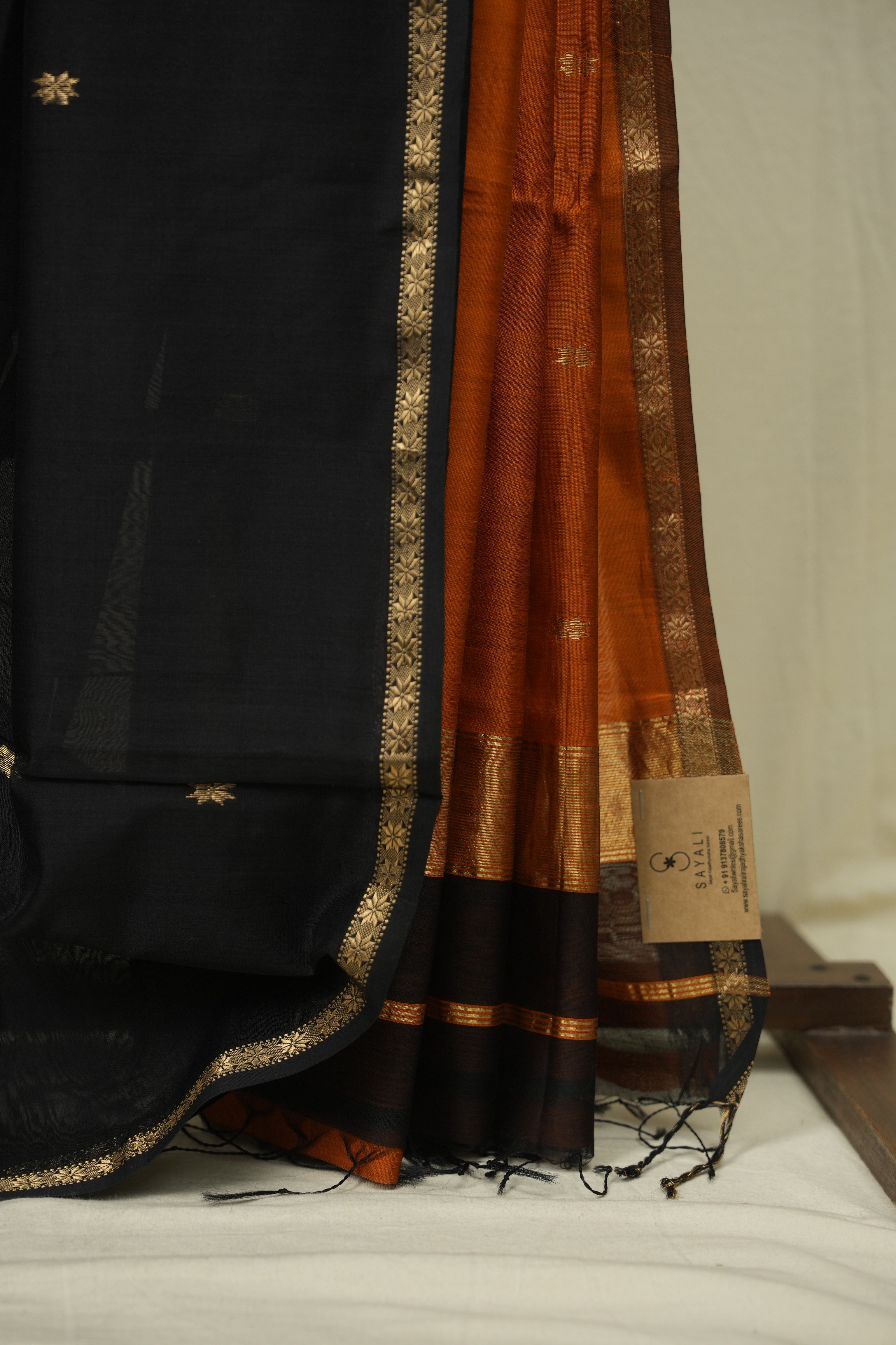 Black Maheshwari Saree - SRBMS1220