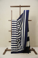 White-Blue Pochampalli Cotton Ikat Saree - SRWBPCIS664