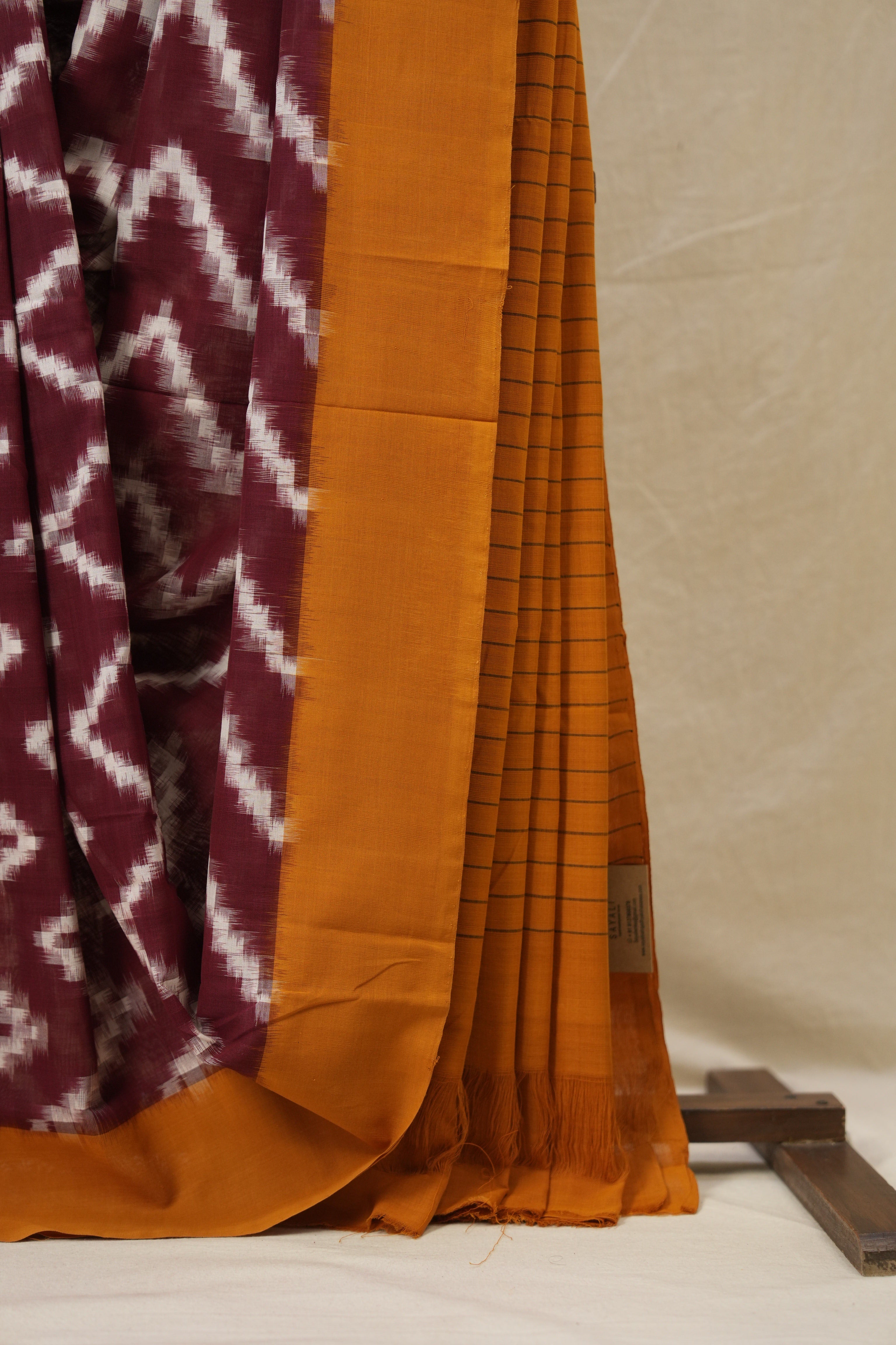 Maroon Pochampalli Cotton Ikat Saree - SRMPCIS713