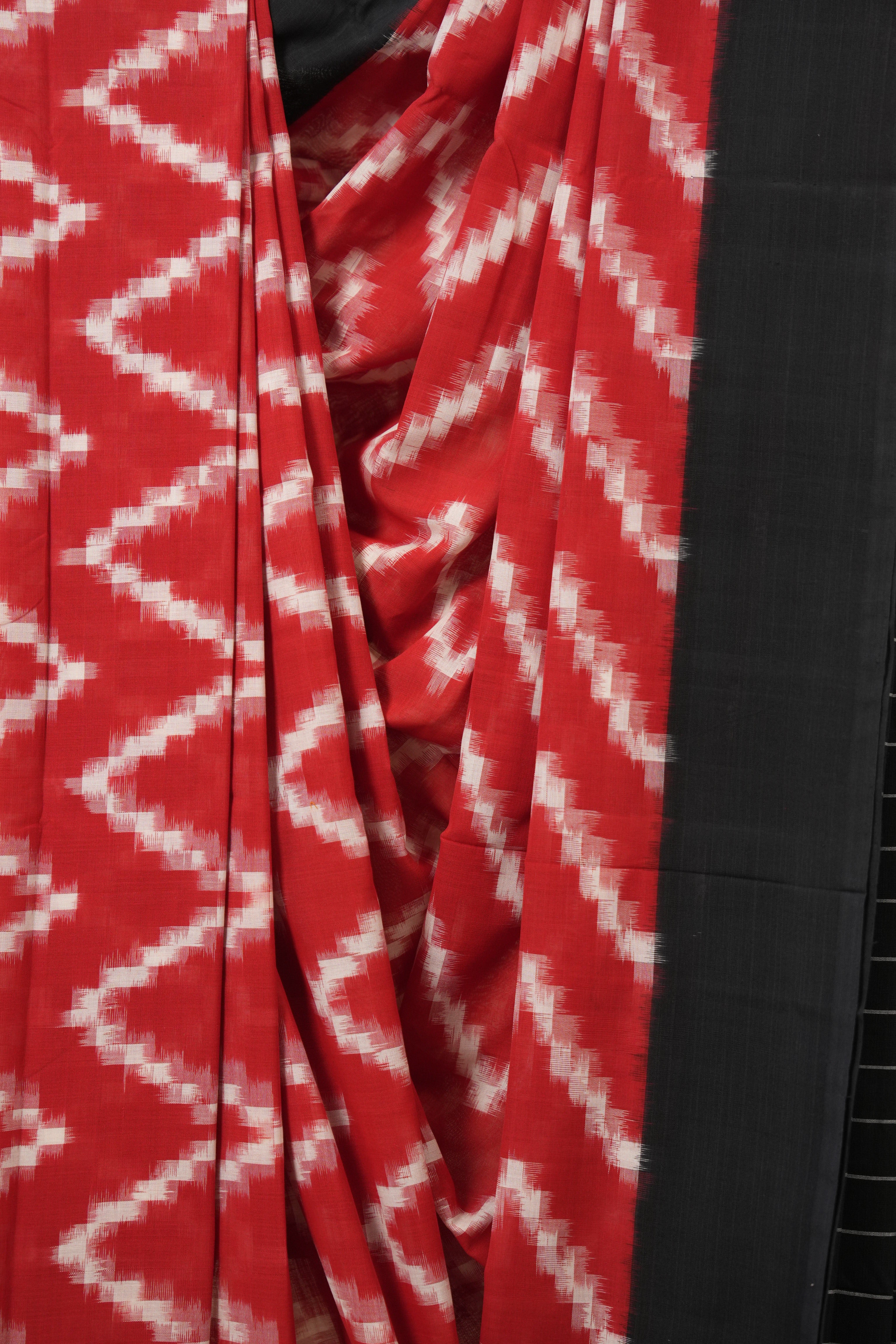 Red Pochampalli Cotton Ikat Saree - SRRPCIS714