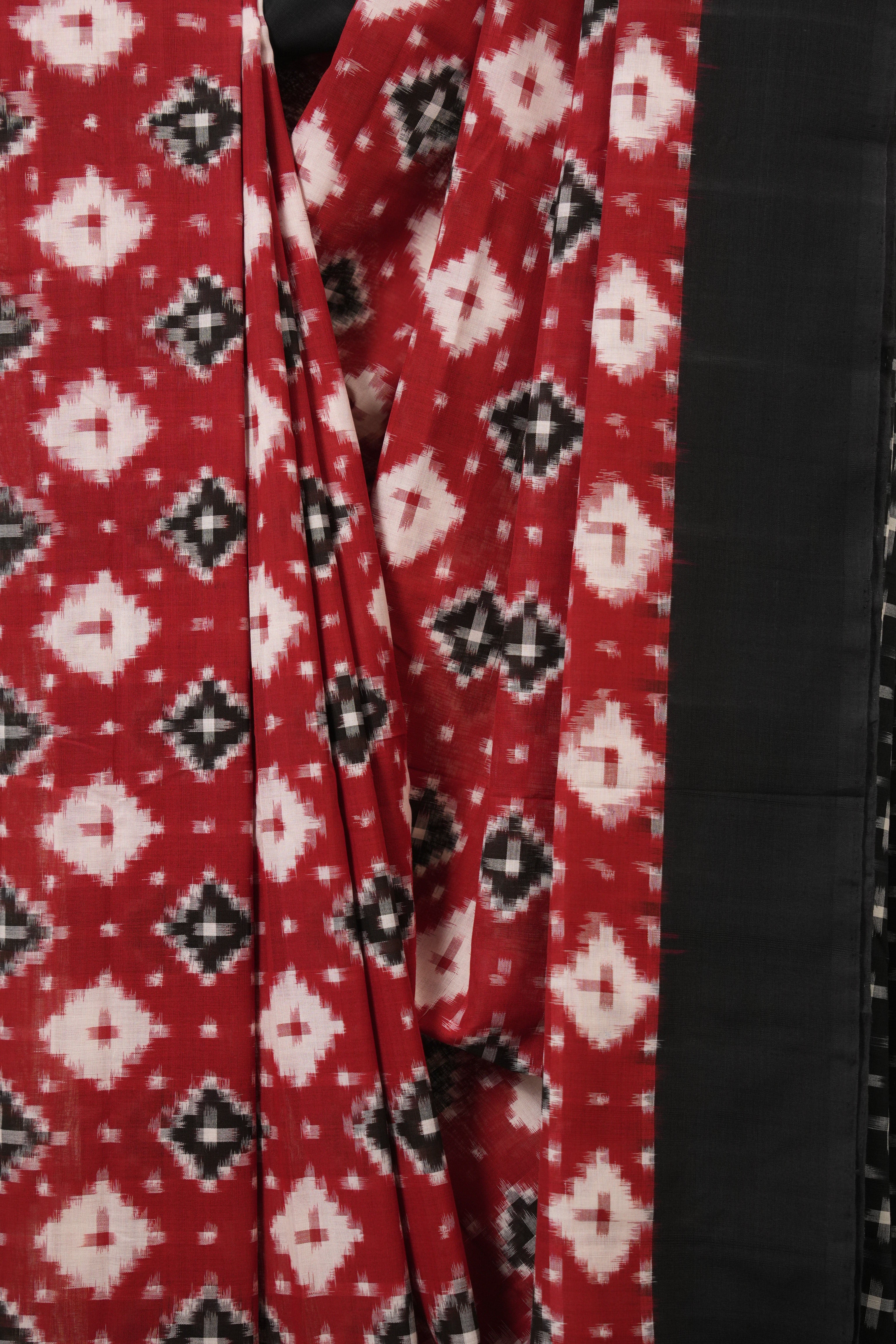 Red Pochampalli Cotton Ikat Saree - SRRPCIS716