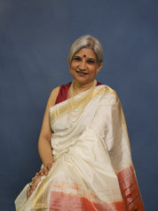 Milky White Silk Paithani Saree - SRMWSPS746