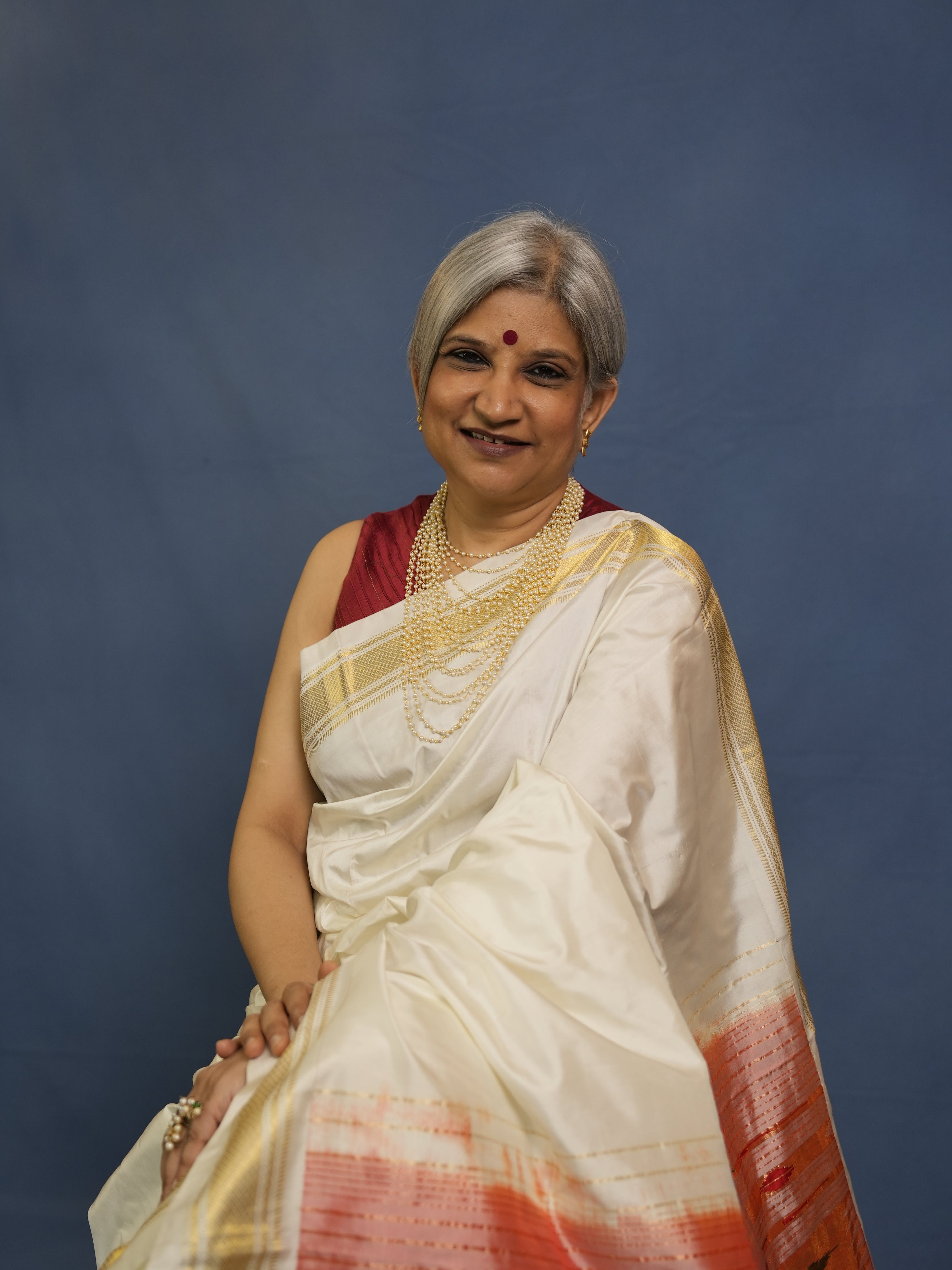 Milky White Silk Paithani Saree - SRMWSPS746