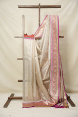 Rani Pink Silver Tissue Banarasi Silk Saree - SRRPSTBSS015