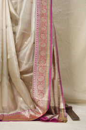 Rani Pink Silver Tissue Banarasi Silk Saree - SRRPSTBSS015