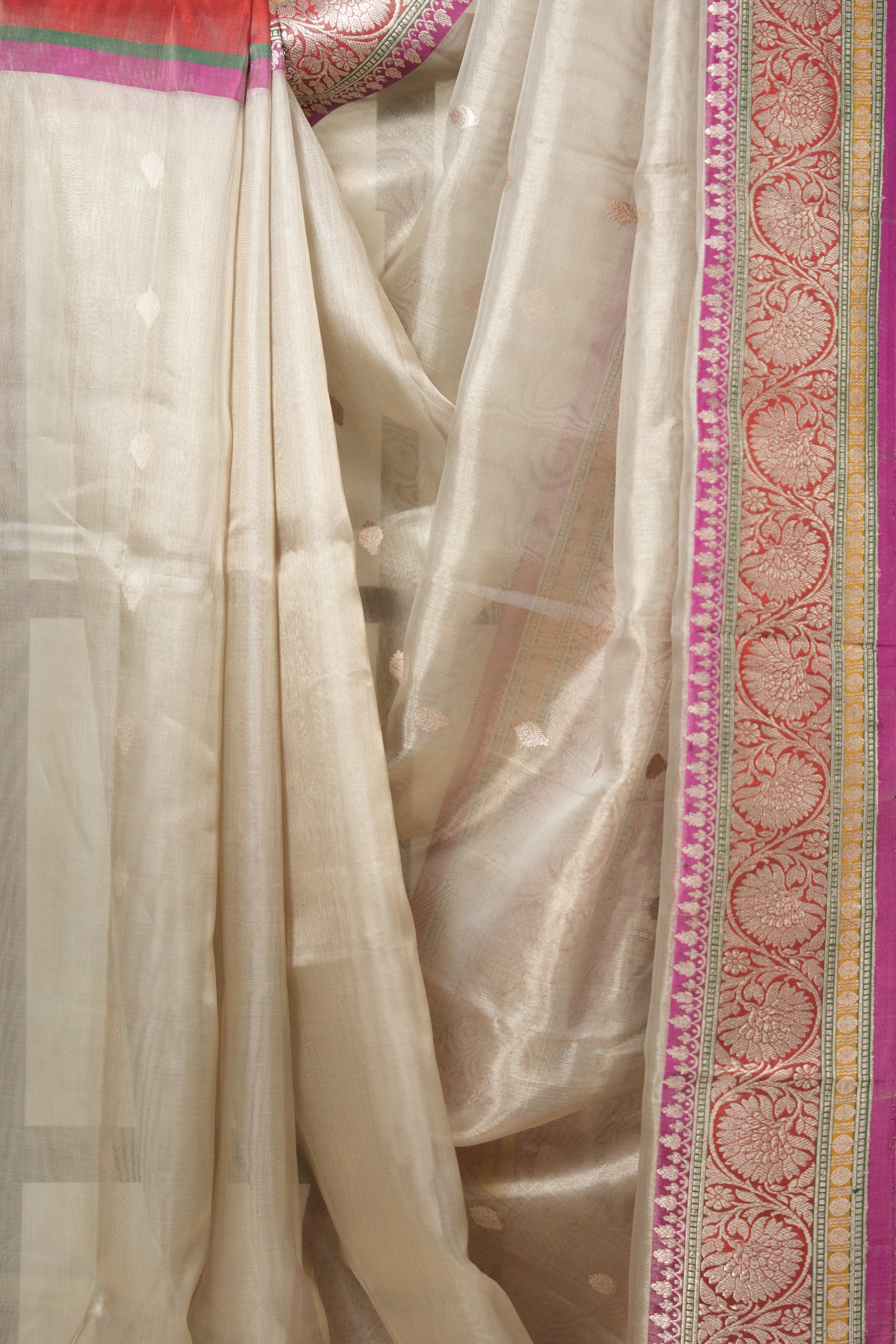 Rani Pink Silver Tissue Banarasi Silk Saree - SRRPSTBSS015