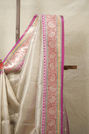 Rani Pink Silver Tissue Banarasi Silk Saree - SRRPSTBSS015