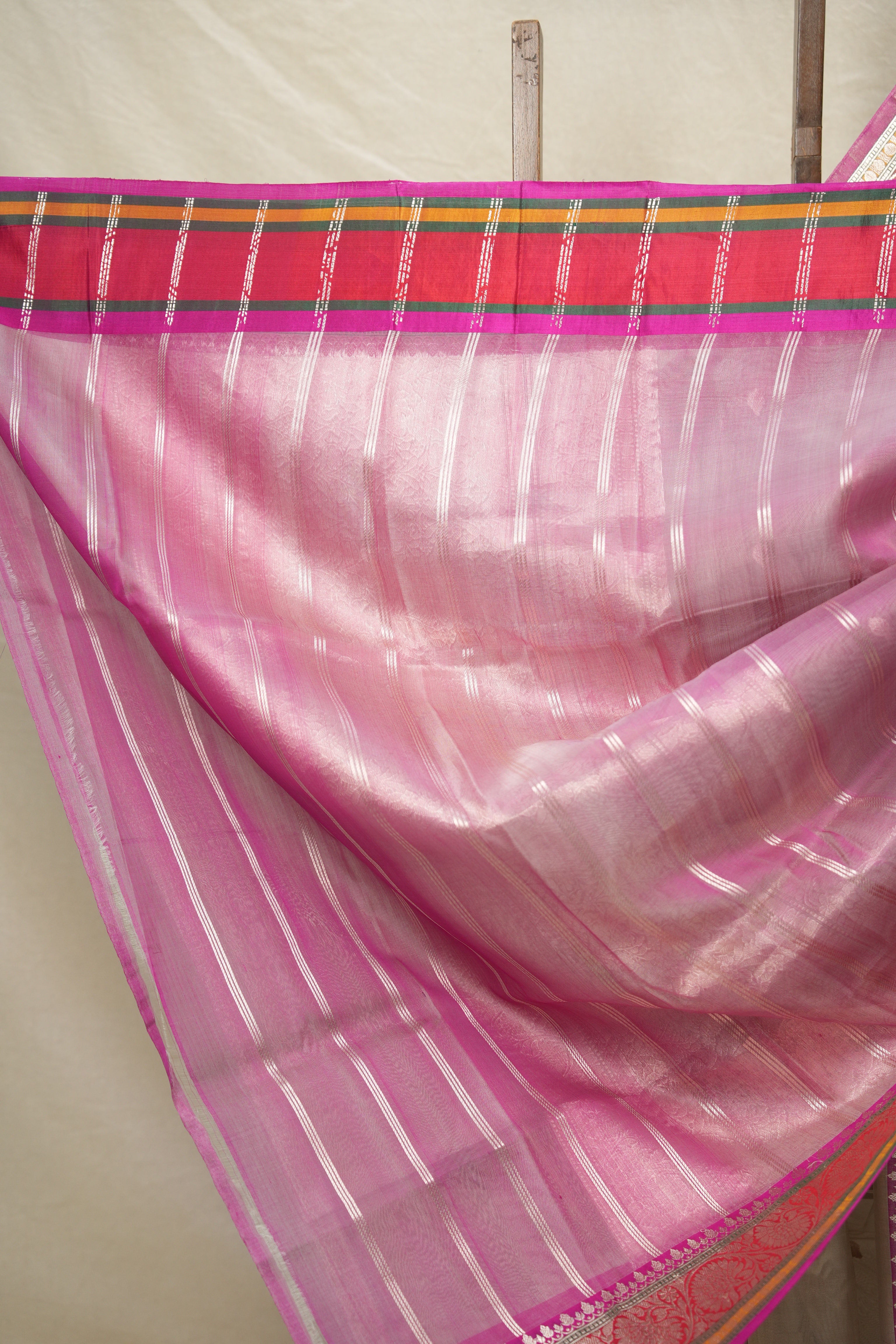 Rani Pink Silver Tissue Banarasi Silk Saree - SRRPSTBSS015