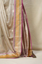 Silver Cream  Tissue Banarasi Silk Saree - SRSCTBSS001
