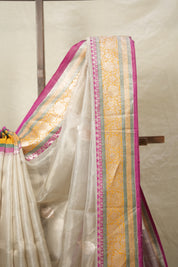 Silver Cream  Tissue Banarasi Silk Saree - SRSCTBSS001