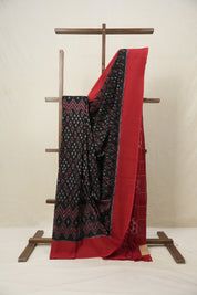 Black - Maroon Pochampalli Cotton Ikat Saree - SRBMPCIS656