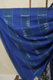 White - Teal Blue Pochampalli Cotton Ikat Saree - SRWTBPCIS669