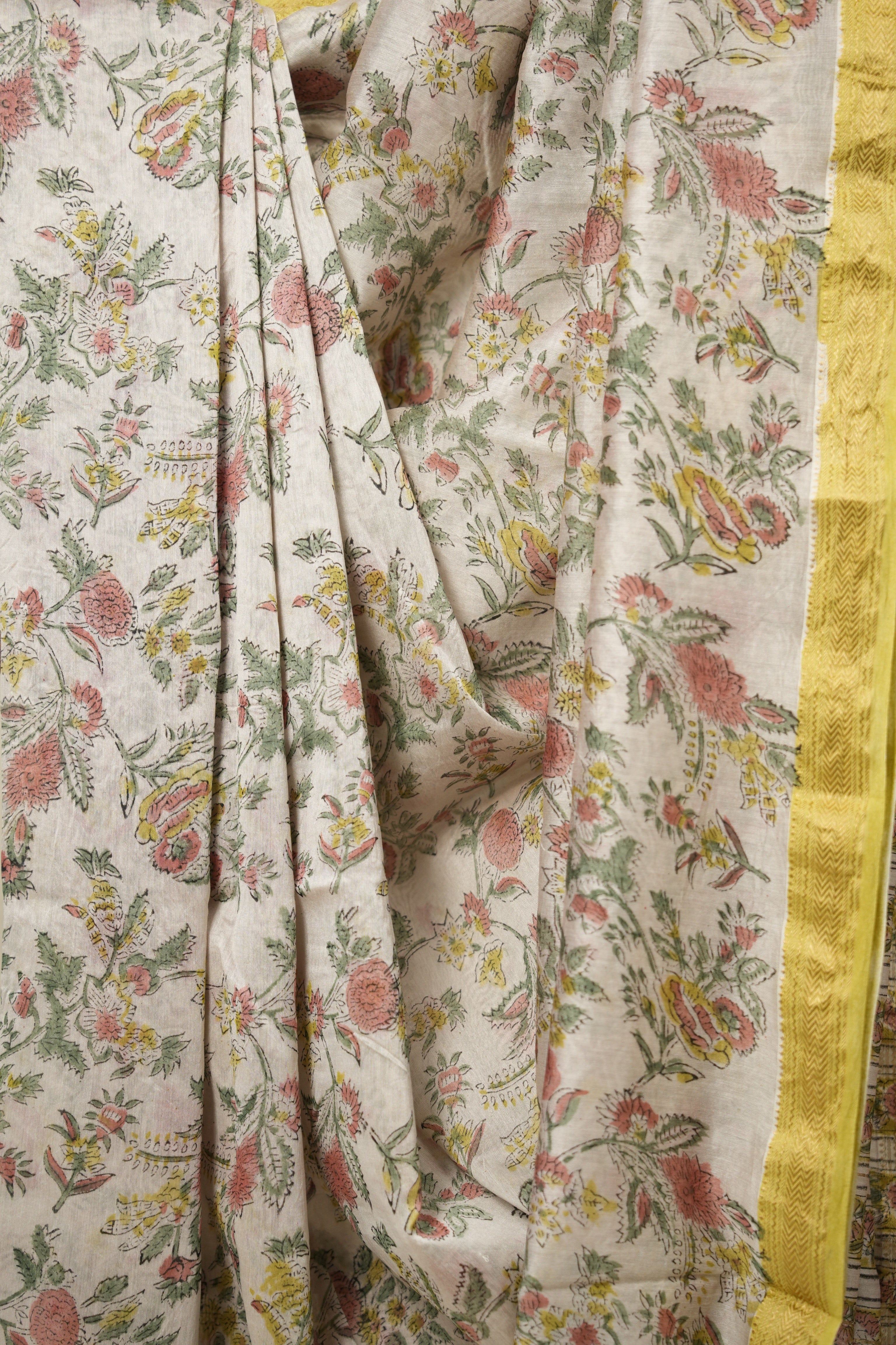 Cream Pearl HBP Cotton Silk Saree With Chanderi Border - SRCPCSS1248