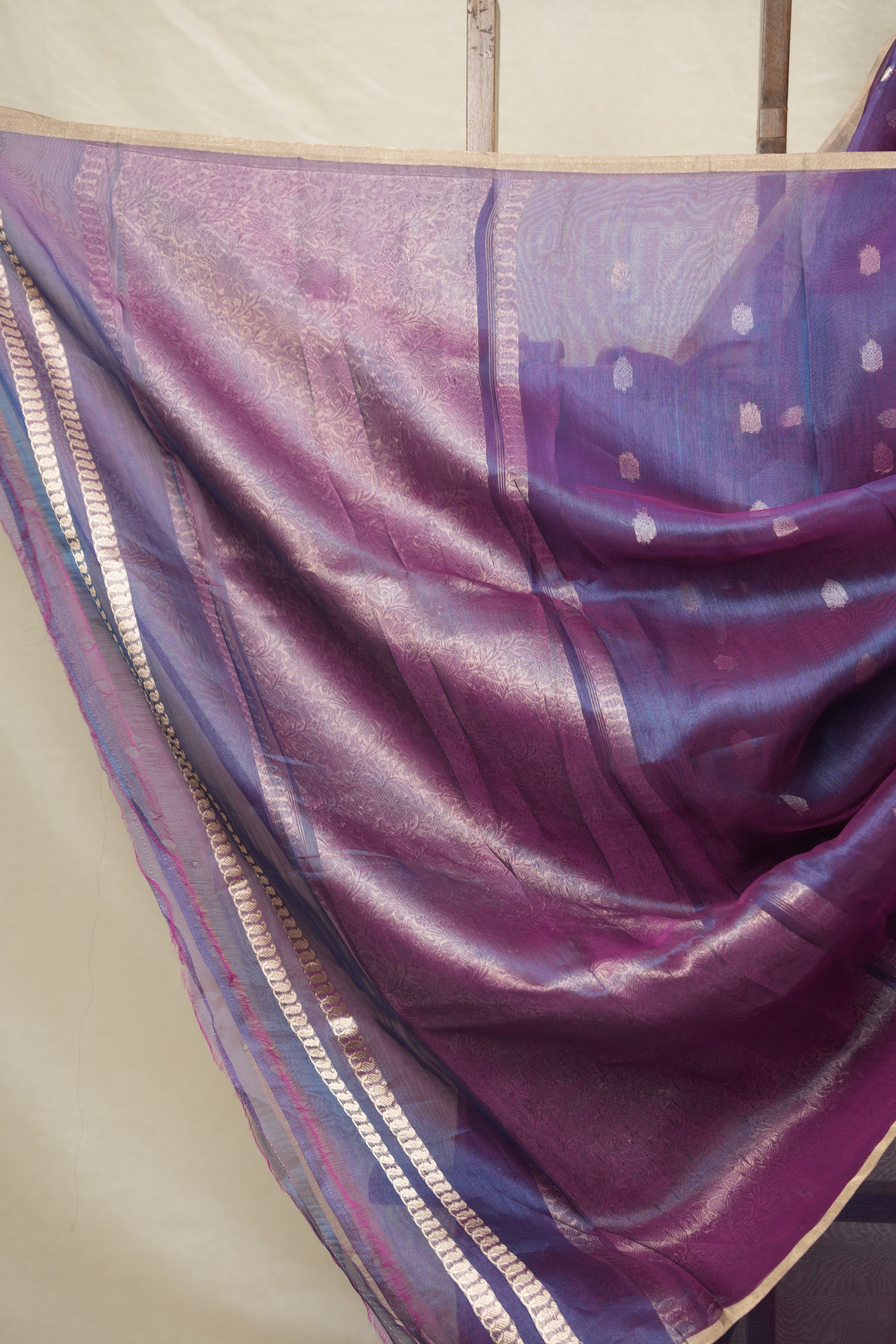Blue-Rani Pink Tissue Banarasi Silk Saree - SRBRPTBSS29