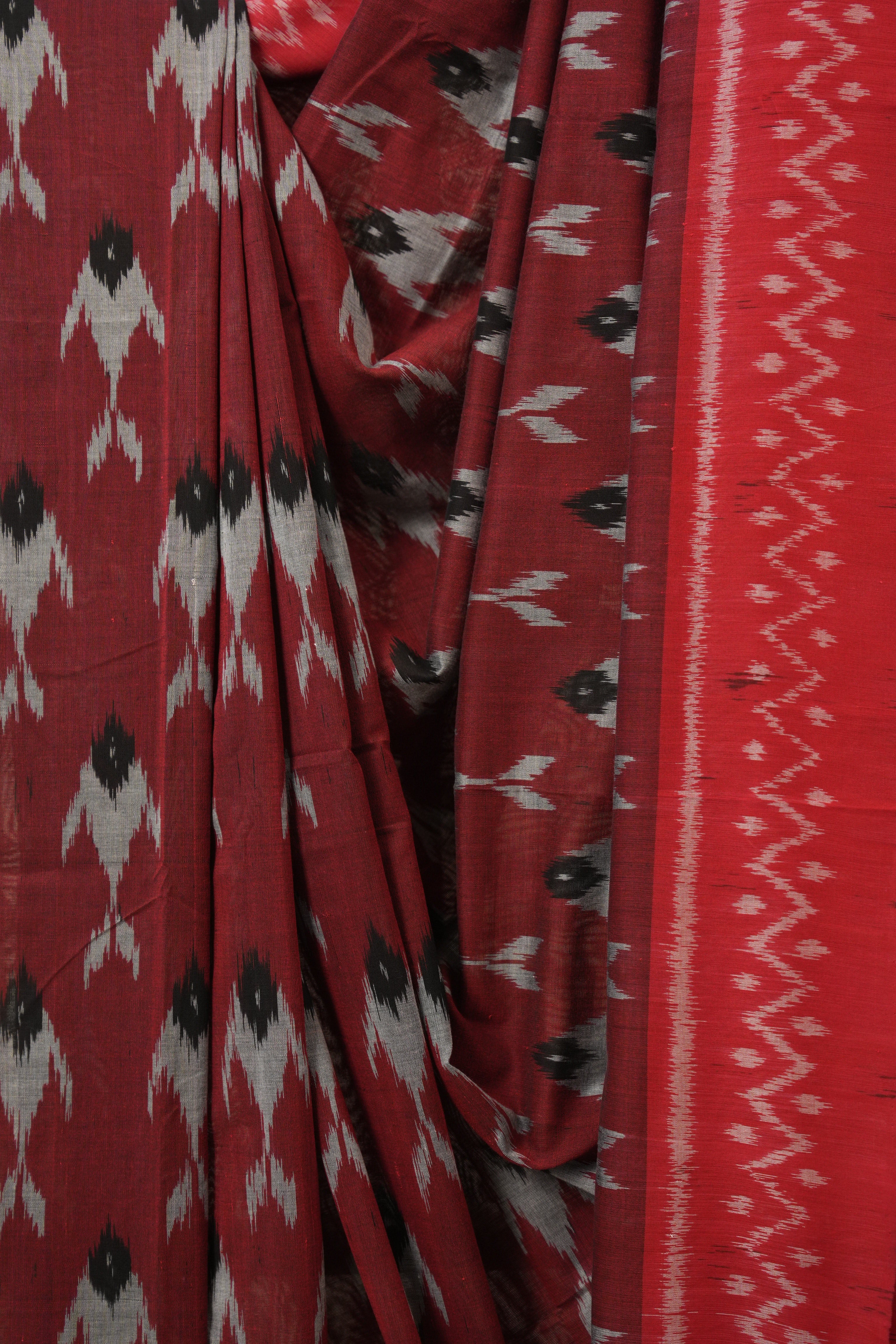 Maroon Pochampalli Cotton Ikat Saree - SRMPCIS671