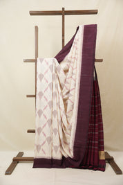 Off-White Pochampalli Cotton Ikat Saree - SROWPCIS672